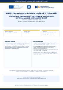 Finalizare „DOTAREA CU LABORATOARE INTELIGENTE A COLEGIULUI NAȚIONAL ”VASILE ALECSANDRI” BACĂU”, cod proiect F-PNRR-SmartLabs-2023-1330,