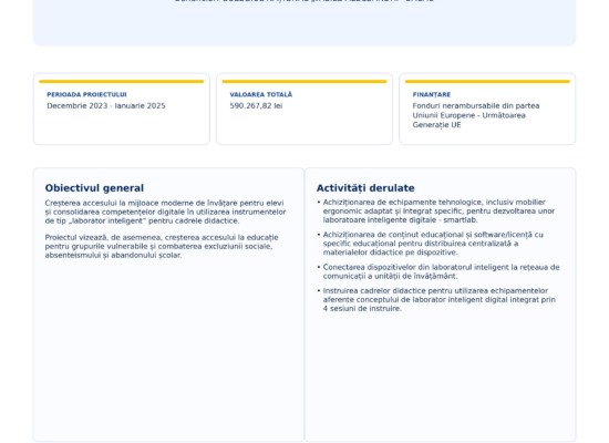 Finalizare „DOTAREA CU LABORATOARE INTELIGENTE A COLEGIULUI NAȚIONAL ”VASILE ALECSANDRI” BACĂU”, cod proiect F-PNRR-SmartLabs-2023-1330,