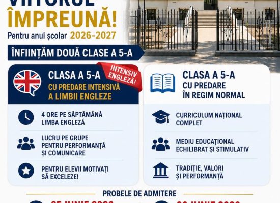 Admitere clasa a V-a 2026 – 2027